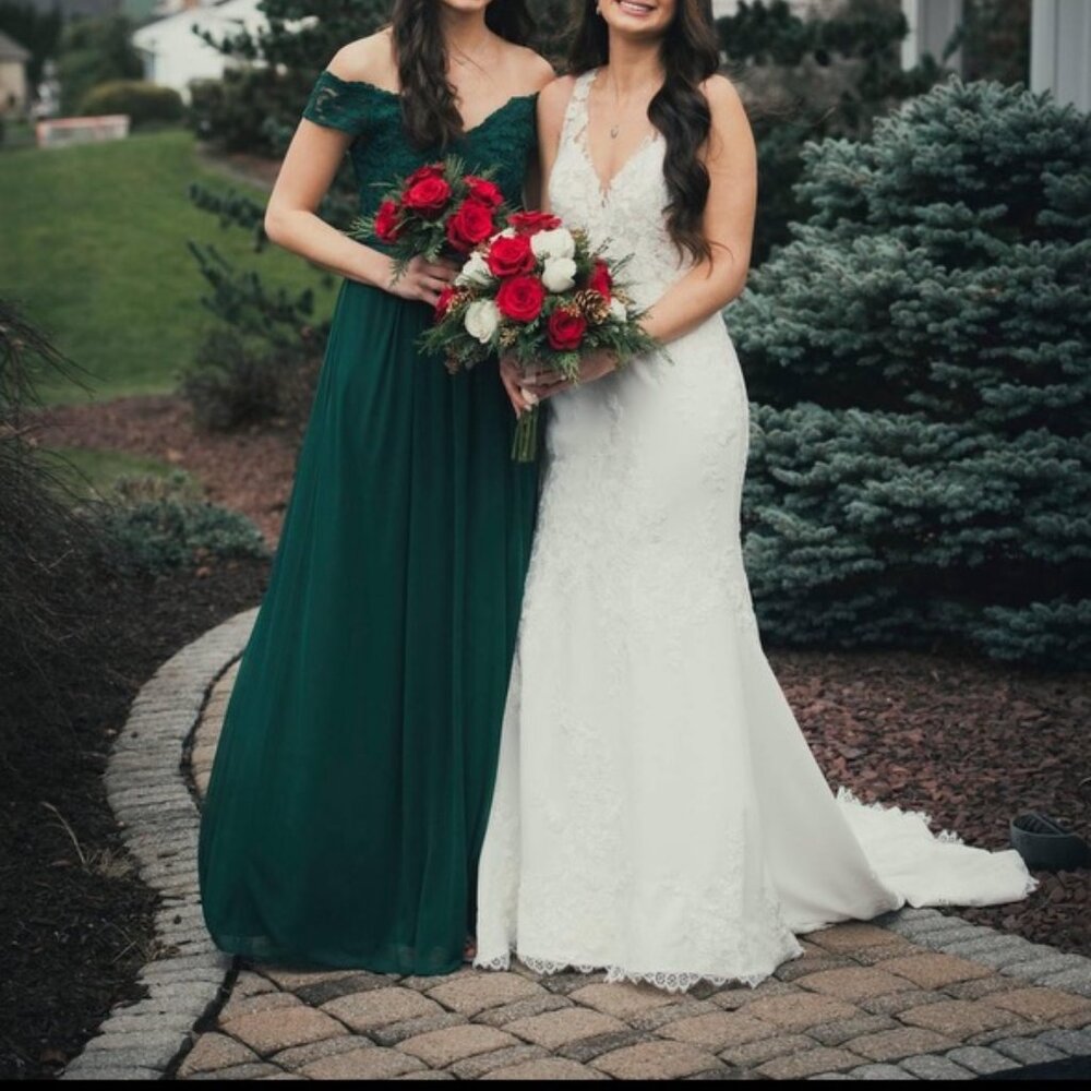 David's Bridal Juniper green formal dress